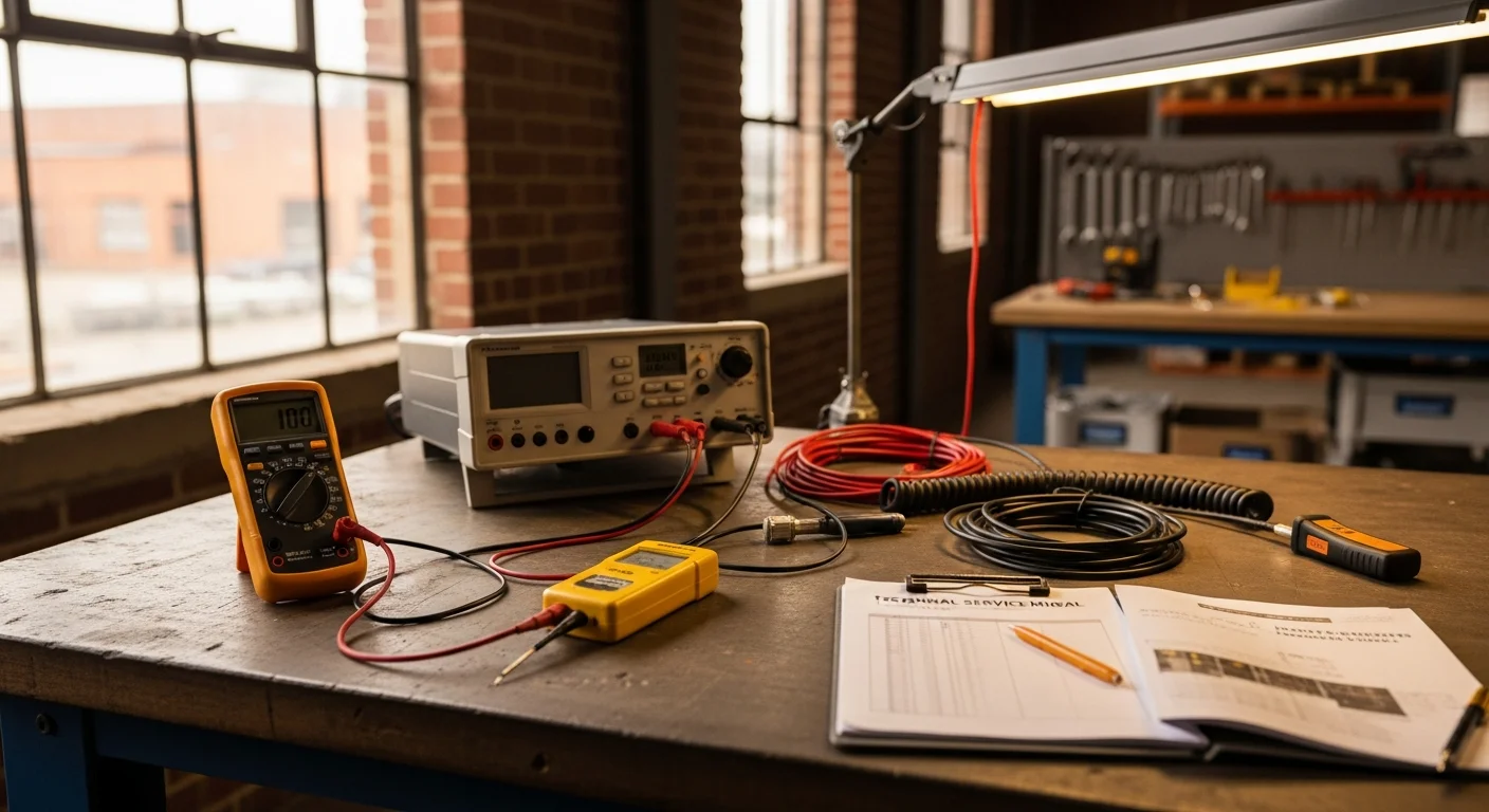 Technician using wire tracing equipment for electrical diagnostics