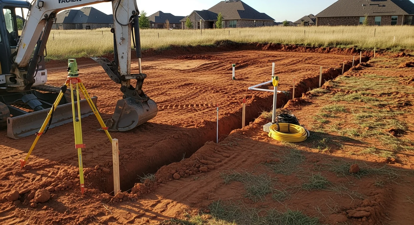 Excavation equipment preparing a building site