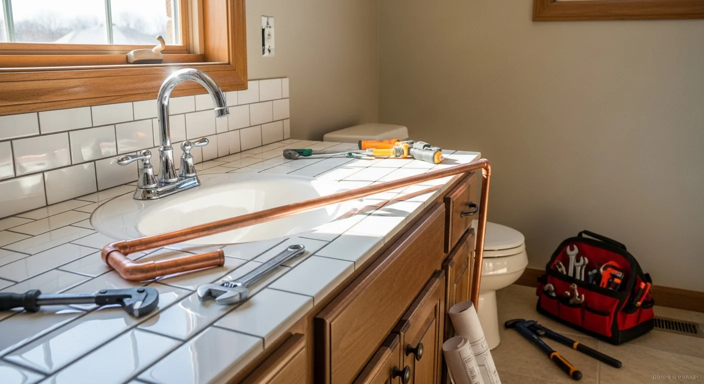 Plumber installing pipes in a residential home