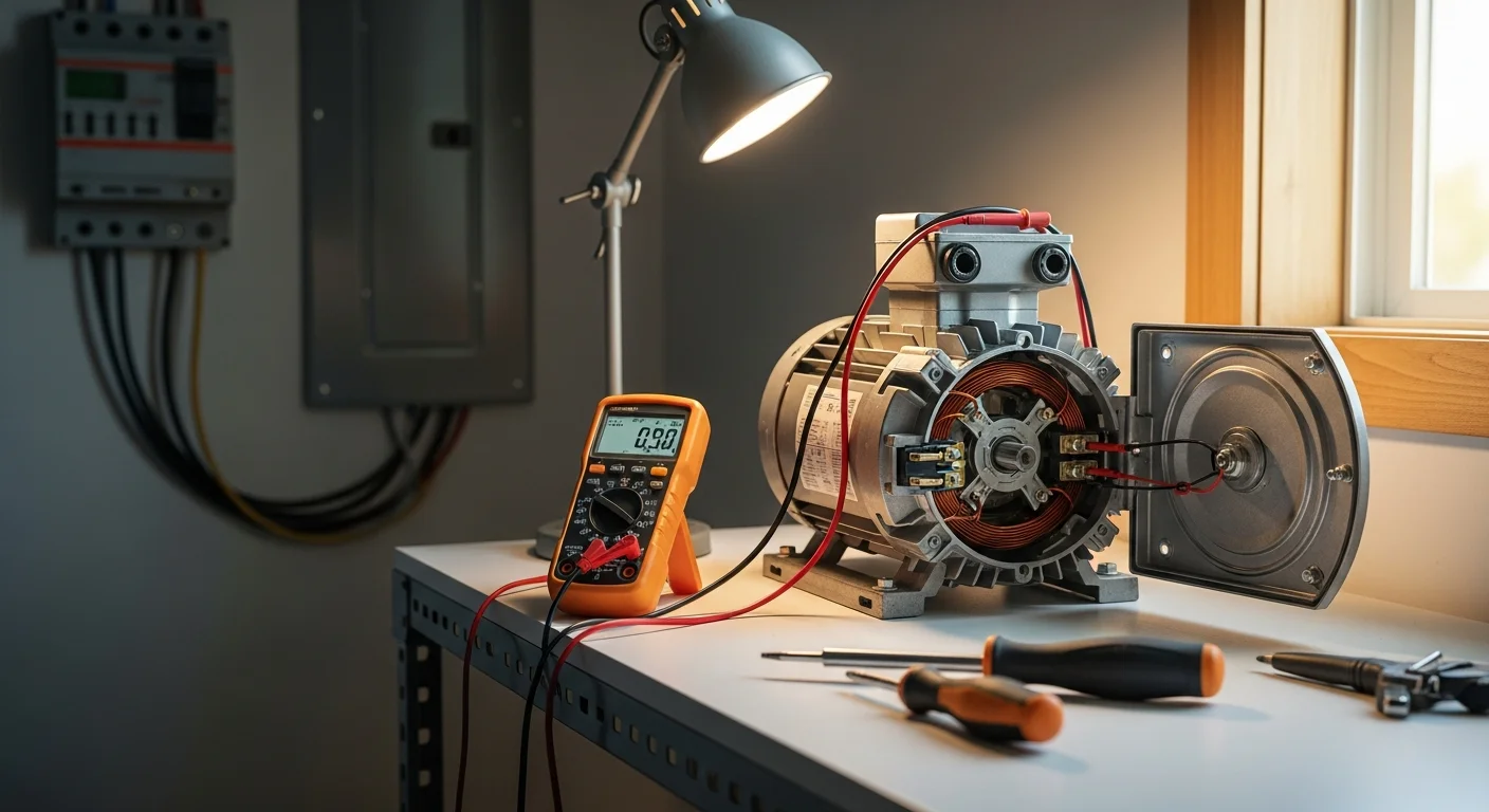 A licensed electrician wiring a motor connection inside a residential electrical panel in Edmond, Oklahoma. The motor circuit is neatly terminated and labeled to meet local code standards.