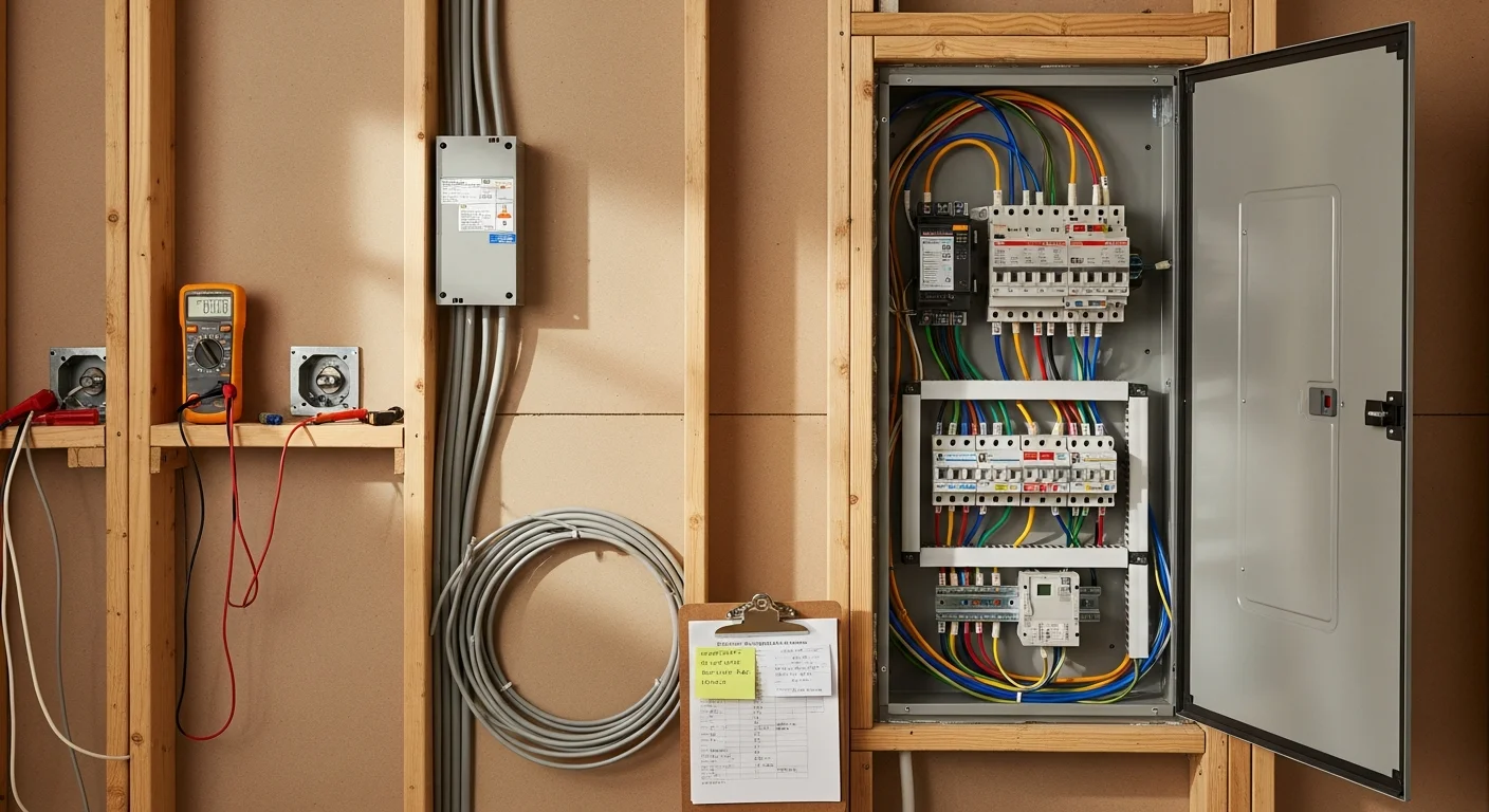 A licensed electrician from 2nd To None Electric and Plumbing wiring a dedicated specialty circuit inside a residential electrical panel in Edmond, Oklahoma. The panel is open and clearly labeled, with new circuit wiring routed neatly alongside existing conductors.
